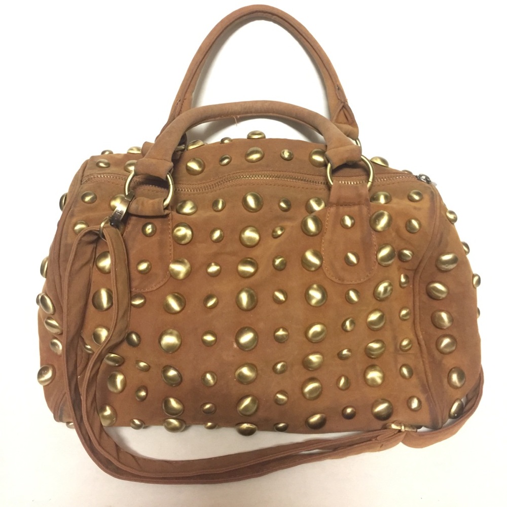 Suede Studded Satchel Hangbag